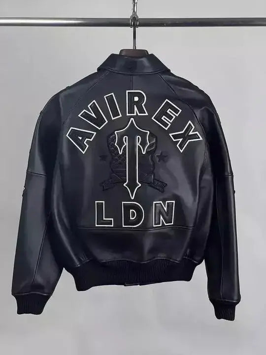 Trapstar x Avirex Men’s Black Icon London Genuine Lambskin Leather Bomber Jacket