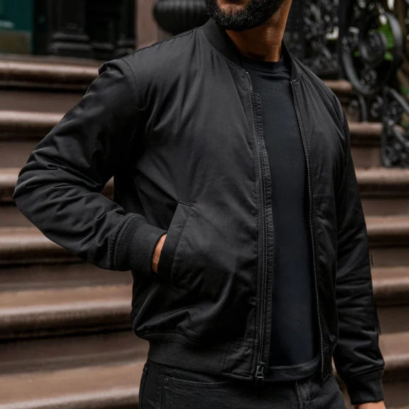 Men's Union Black Bomber Jacket Classic Flight Zip-Up Style