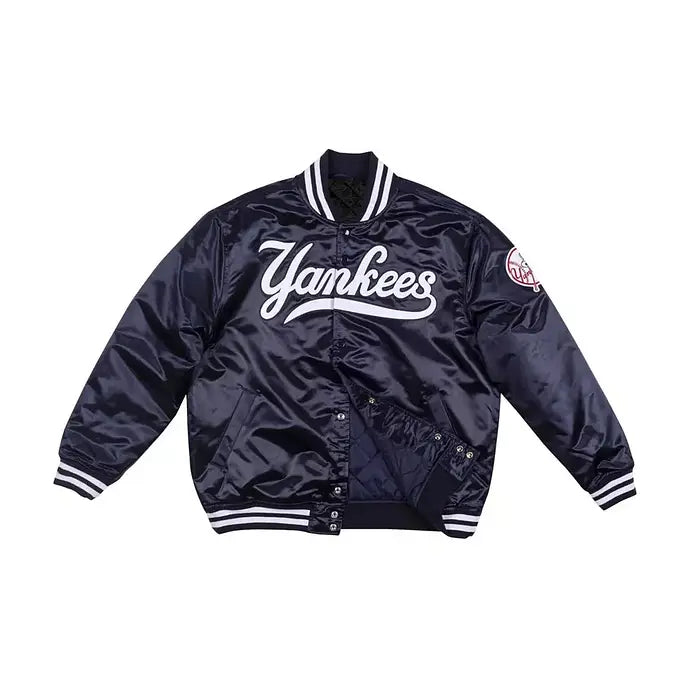 Vintage 90s MLB NY Yankees Blue Satin Bomber Varsity Jacket