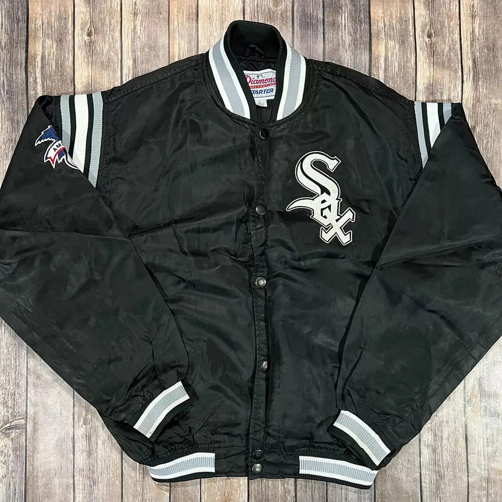 Vintage Chicago White Sox MLB Starter Diamond Jacket-Black Large 90s Y2K