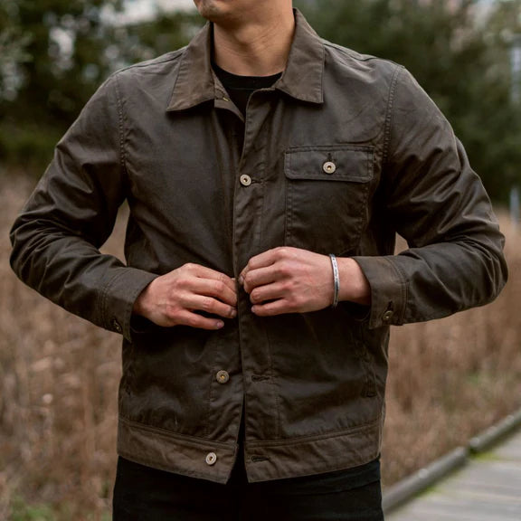 Men's Waxed Canvas Field Jacket Water-Resistant Outdoor Utility Coat
