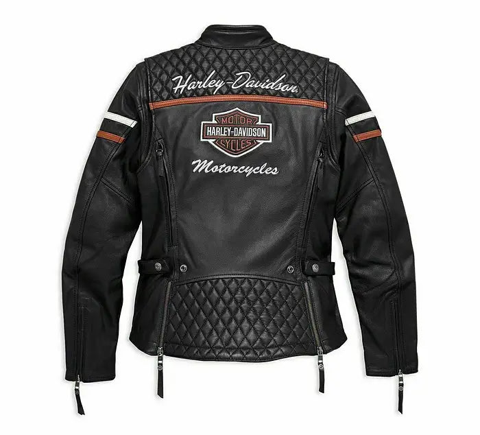Women Miss Enthusiast HARLEY DAVIDSON B&S Triple Vent Black Leather Jacket