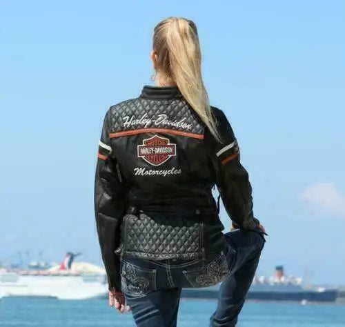 Women Miss Enthusiast HARLEY DAVIDSON B&S Triple Vent Black Leather Jacket