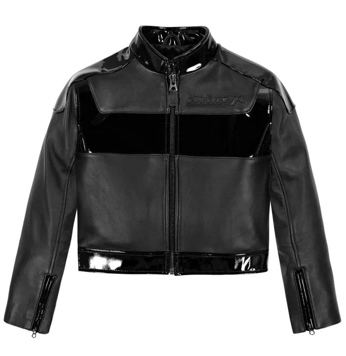 Women’s Avirex Black Patent Cropped Leather Biker Jacket
