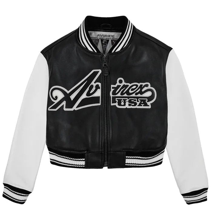 Women’s Avirex Cropped Script Leather Jacket