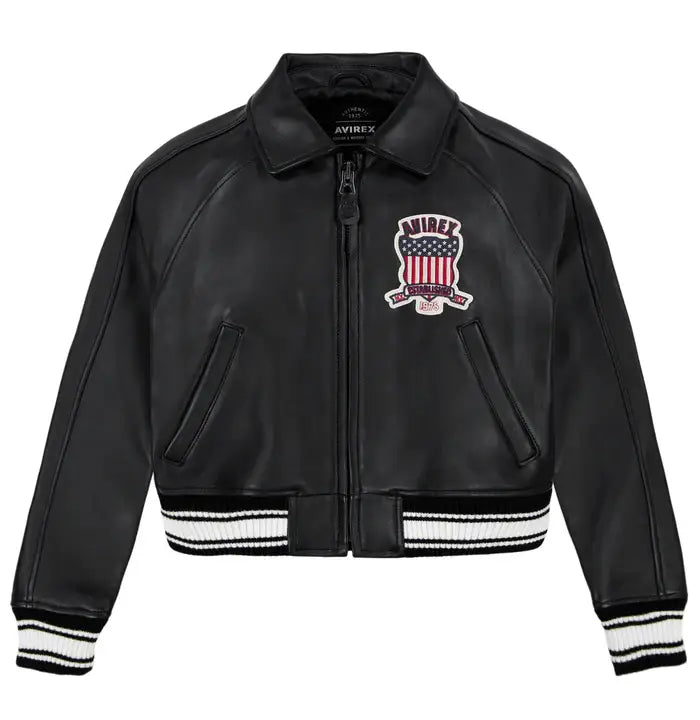 Women’s Avirex Simple Jet Black Cropped Leather Jacket