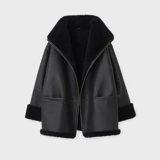 Women B3 RAF Aviator Black Styled Sheepskin Shearling Leather Jacket