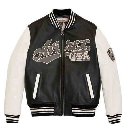 Avirex Black Script USA Varsity Leather Jacket