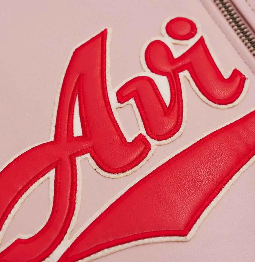 Avirex Pink Script USA Varsity Leather Jacket