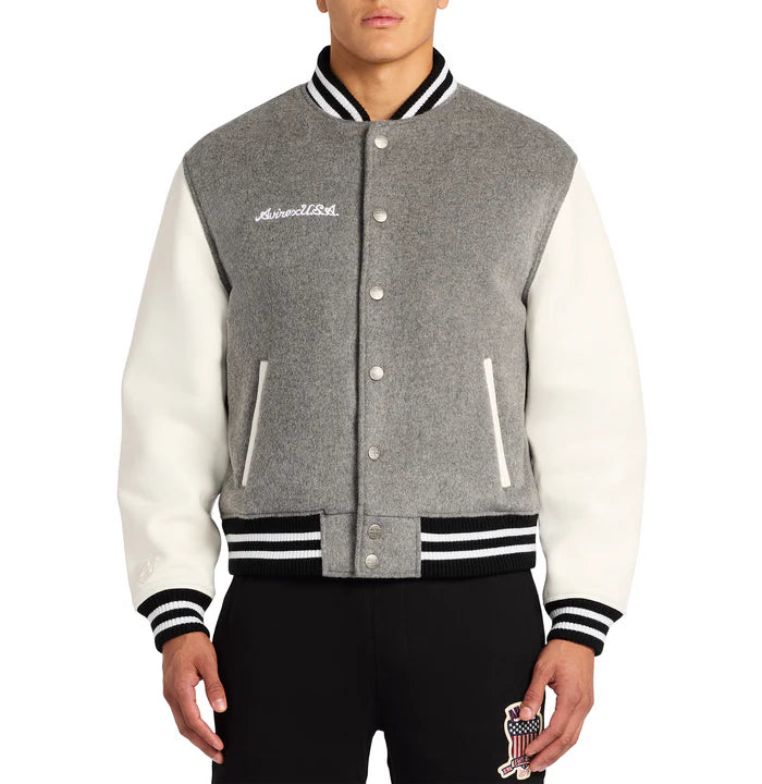 Men’s Avirex Wool Heather Grey Leather Varisty Jacket