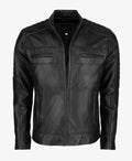 Men's Black Cafe Racer Leather Jacket with Classic Zip Design