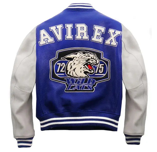 Avirex Blue Wildcat Varsity Leather Jacket