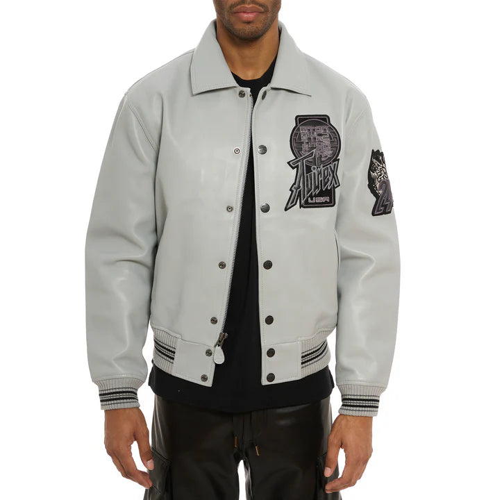 Men’s Avirex Limited Edtion Grey Twin Dragon Leather Jacket