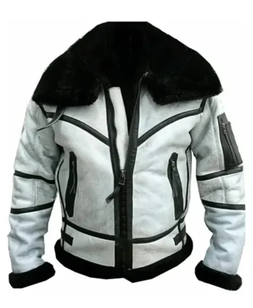 Men's White RAF Aviator Flight Bomber Leather Jacket