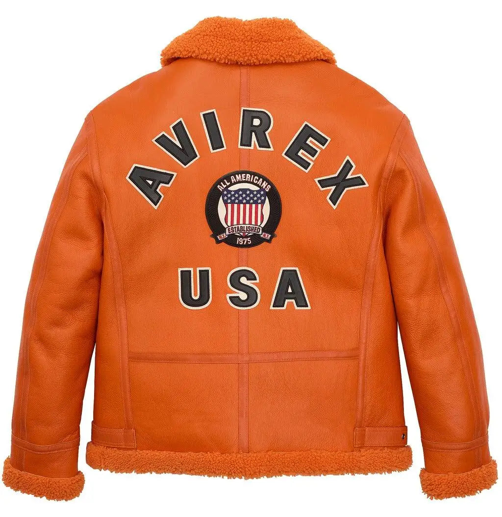 Avirex Orange Shearling Leather Jacket
