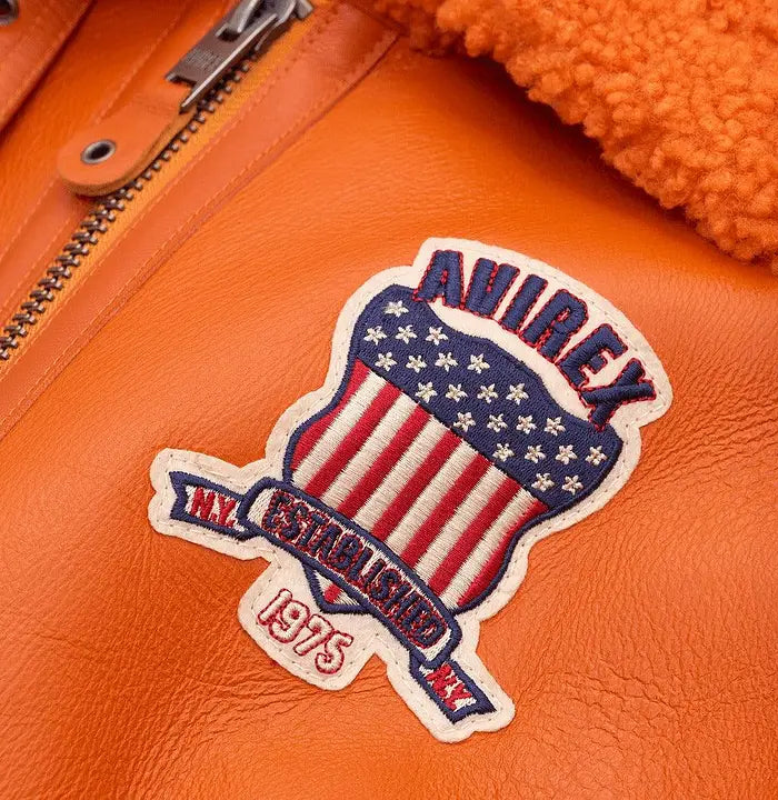 Avirex Orange Shearling Leather Jacket