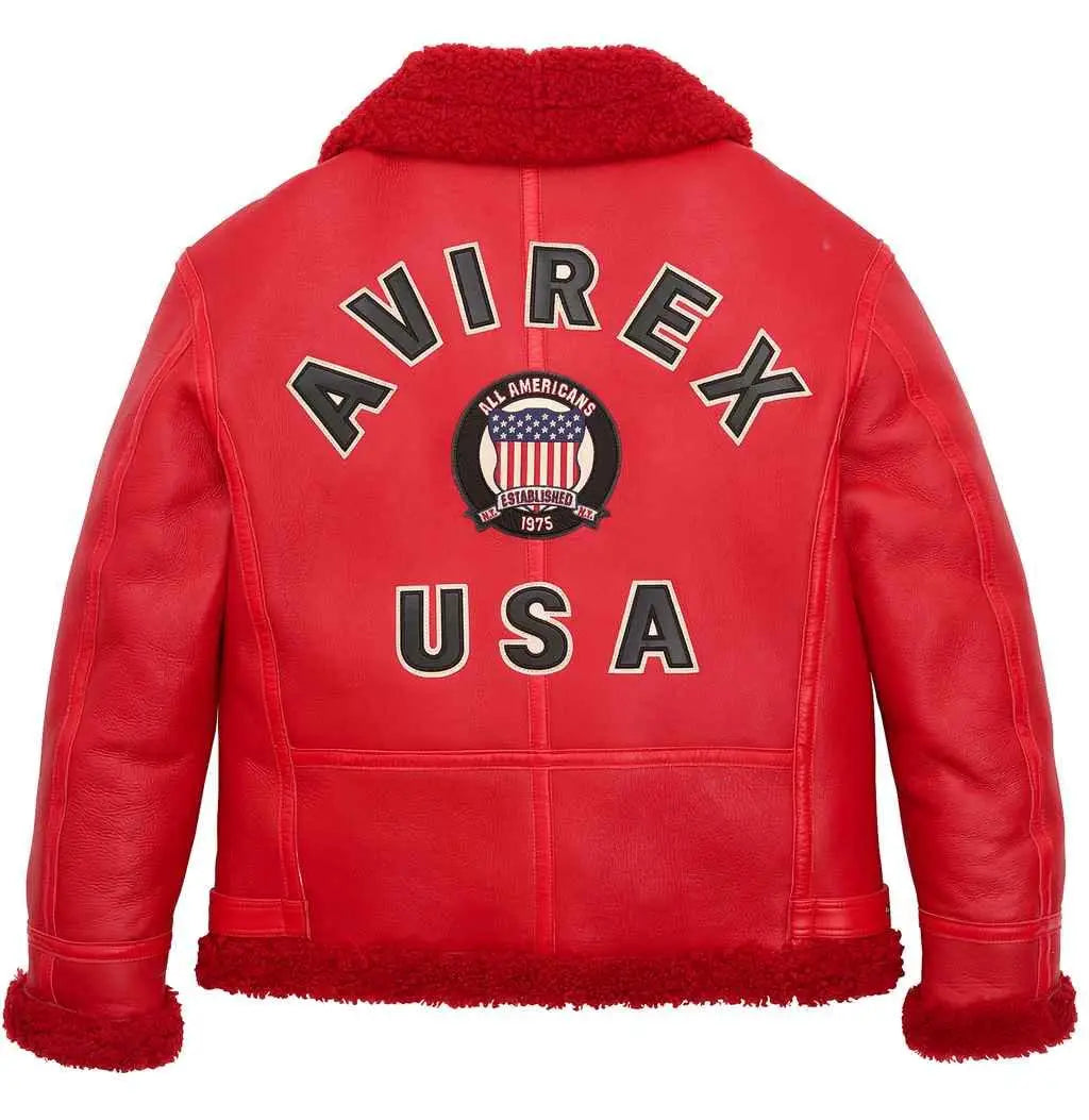 Avirex Red Shearling Leather Jacket