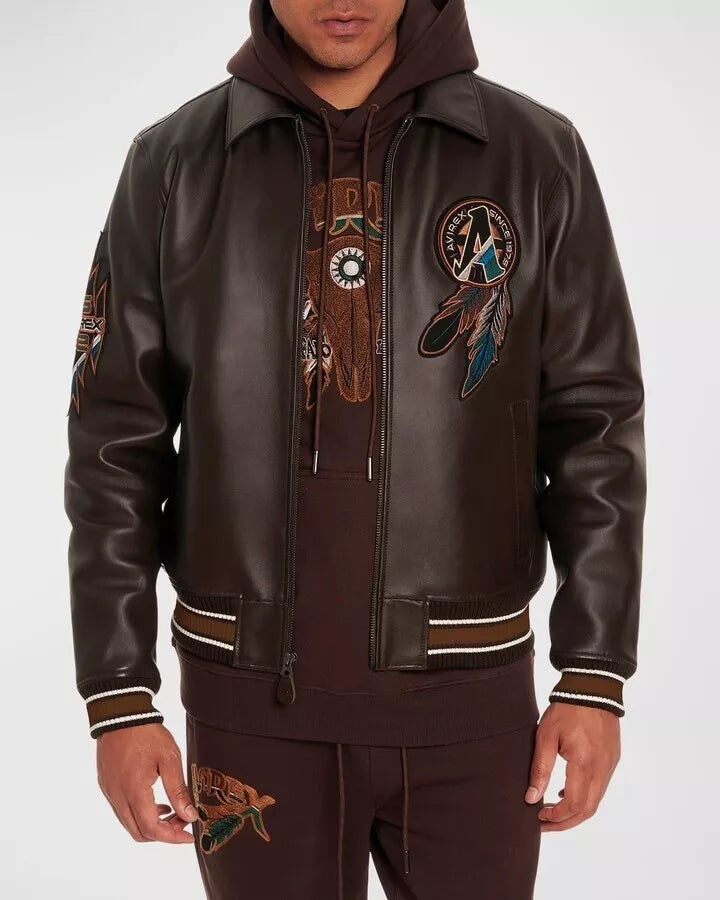 Men’s Avirex Brown Leather Bomber American Jacket Buffalo Legends Leather Jacket