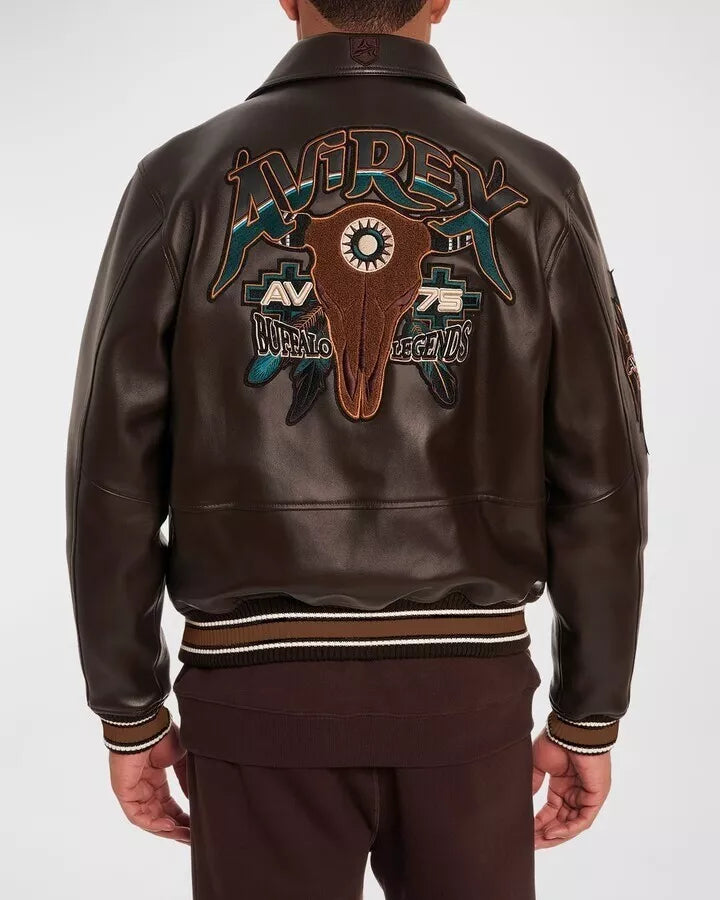 Men’s Avirex Brown Leather Bomber American Jacket Buffalo Legends Leather Jacket